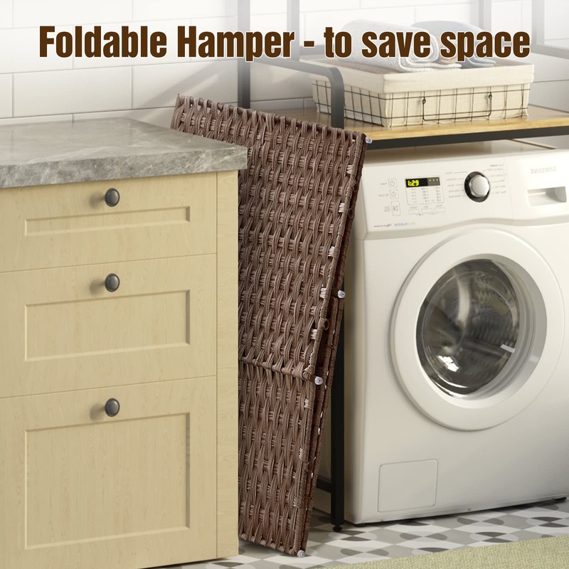 GREENSTELL Laundry Hamper with lid, No Install Needed, 110L Wicker