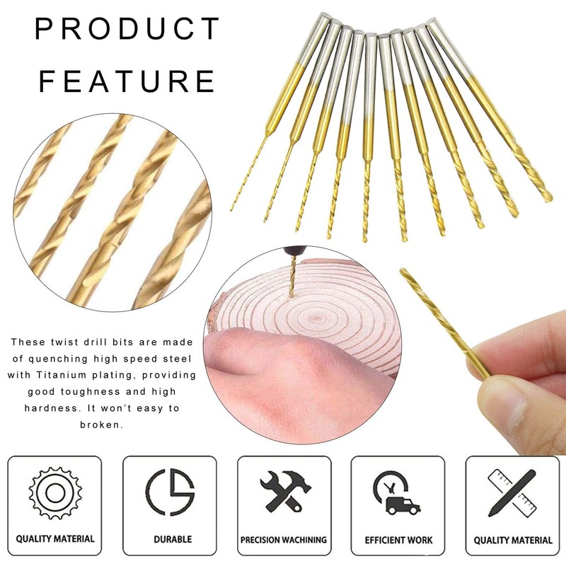 Micro Twist Drill Bit Set - 10Pcs 0.6mm-2.2mm Tiny Drill