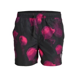 JACK & JONES Men's Jpstfiji Jjswim Core Swimming Shorts, Black/Detail: Pink Yarrow, XL