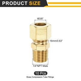 sourcing map 5Pcs Brass Compression Tube Fitting, 3/8" Tube OD x 1/4" NPT Male Connectors Straight Coupling Adapter Union Fittings