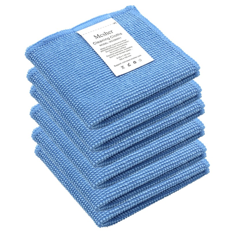 Mcsher Microfiber Cleaning Cloths - 6 Pack, Blue, 6"x 7"