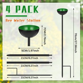 Lineshading 4 Pcs Bee Watering Station Butterfly Bee Water Catcher Cups Small Insects Bee Feeders for Outside Feeding and Watering Bees Metal Garden Stakes Garden Sculpture Decor (Fresh)