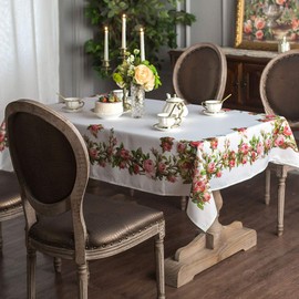 ARTABLE Rectangle Summer Tablecloth Farmhouse Tablecloths Printed Flower with Vintage Floral Patterns Table Cloth for Elegant Holiday Long Dinning Kitchen (Rose, 60 x 84 Inch)