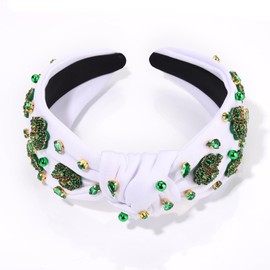 boderier St.patricks Day Headband Beaded Shamrock Headband Jeweled Crystal Knotted Headband Holiday Party Hairband Headwear Hair Accessories