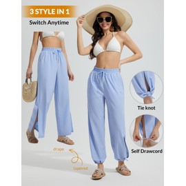baleaf Women's Wide Leg Beach Pants UPF50+ Long Swim Pants High Waisted Lightweight Quick Dry Flowy Swim Capris with Pockets Light Blue L