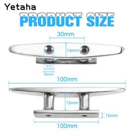 Yetaha 4 Inch Cleat, Boat Lamp Made of Stainless Steel, Mooring Cleat, 10 x 5.5 x 2.5 cm with Screw and Nuts for Yacht Marine (2)
