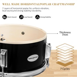 Soulmate 14 Inch Kids Drum Set - 3 Piece Beginner Drum Kit for Boys & Girls with Adjustable Drum Throne, Bass Pedal, Cymbal & Drumsticks (Black)
