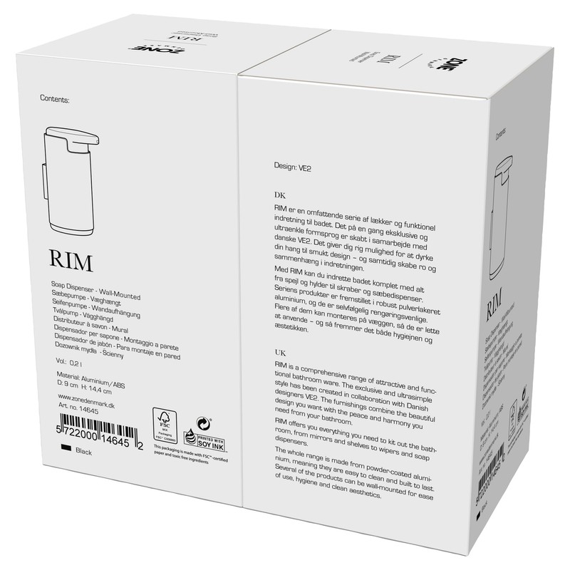 Zone Denmark Rim Wall Mounted Soap Dispenser Diameter 8.5 cm