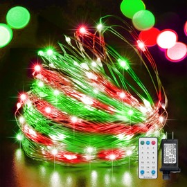 LAMPHOME Fairy Lights Plug in, 33Ft 100 LEDs Waterproof Twinkle Firefly Lights, Adaptor Included, Starry String Lights for Wedding Indoor Outdoor Christmas Patio Garden Decoration, Red and Green