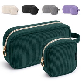 KALIDI Makeup Bag for Women Corduroy Make Up Pouch with Metal Ring Zipper Portable Cosmetic Organizer Travel Toiletry Make-up Bag for Handbags