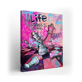 Kuphsod Chess Canvas Wall Art Graffiti Chess Print Painting Banksy Inspirational Quotes Picture Modern Home Artwork Decor For Living Room Kitchen Bathroom Framed Ready To Hang 12x16 Inch