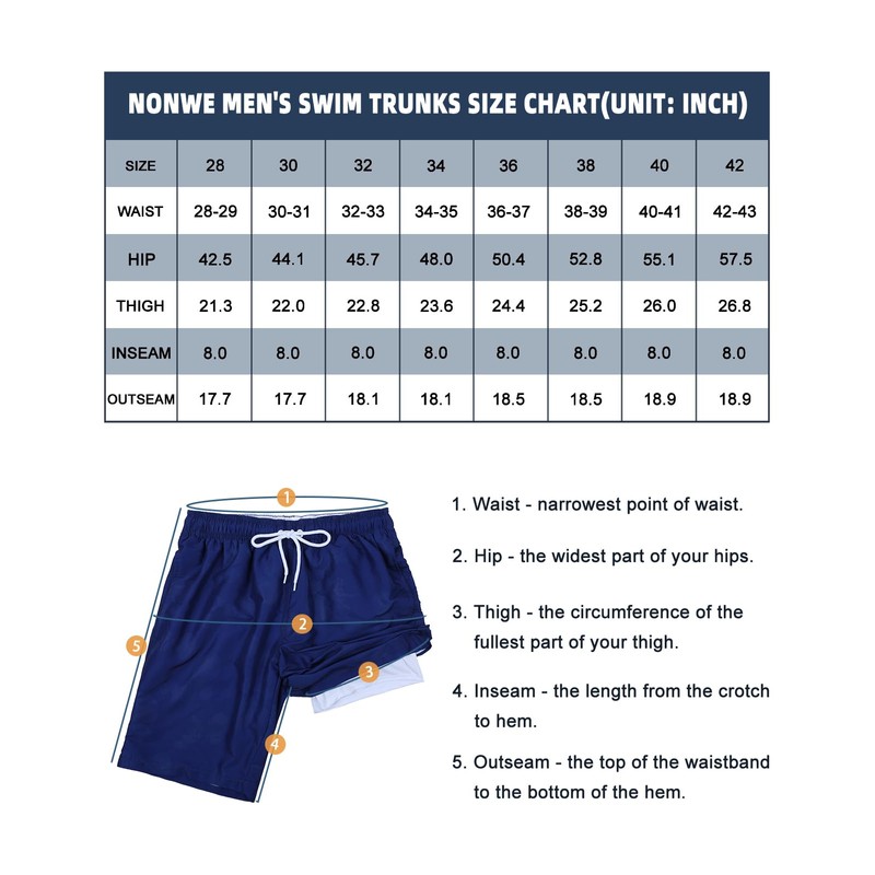 Nonwe Men's Swim Trunks Quick Dry Classic Solid Bathing Suit