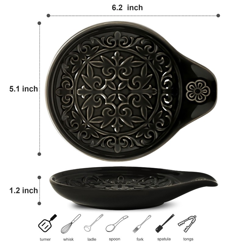 Howise Farmhouse Ceramic Spoon Rests Holder for Kitchen Counter Stove