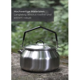 LAMBDA COFFEE® Kettle 1 Litre Stainless Steel | For Camping and Outdoor | Teapot | Portable Camping Kettle 1000 ml for Home | Camping Kettle | Camping Accessories