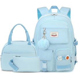 Spotted Tiger School Backpack for Girls Backpack with Lunch Box Anime Bookbag School Bag Kawaii Backpack Set for Teen Girls (Blue)