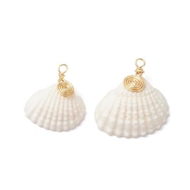 Ornazy 100Pcs White Natural Sea Shell Pendants Summer Beach Theme Decorative Charms Scallop Shaped Shell Charms for Jewelry Craft Making Supplies
