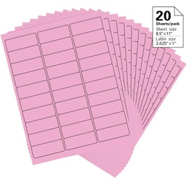 1" x 2-5/8" Colored Address Labels, 600 Bright Pink Label Stickers- Laser/Ink Jet Printer Mailing Labels, 8.5"x11" 20 per Sheet