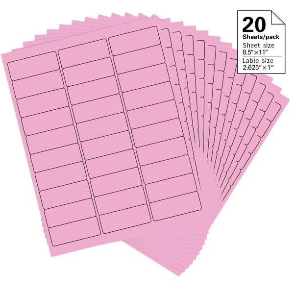1" x 2-5/8" Colored Address Labels, 600 Bright Pink Label