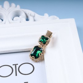 Cimenexe Bohemian Emerald Hair Clip Green Crystal Hair Pins Clips Green CZ Paved Hair Clip Square Emerald Crystal Headpiece Hair Accessories for Women and Girls Gifts