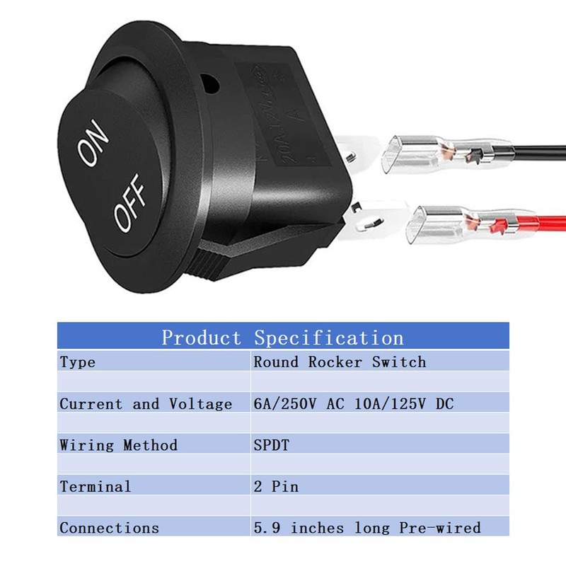 JTGYMY 12V Circular Toggle Switch, 2-Pin SPDT, 20A/12V DC, 10A/125V