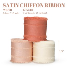 Keypan Fall Orange Ribbon for Gift Wrapping, Silk Satin Chiffon Frayed Fabric Ribbons for Crafts Flower Bouquets Wedding Invitation Decor Baby Shower 1-1/2 Inch x 21 Yd