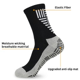 Smlper Mens Grip Football Socks 3 Pairs Black White Anti-slip Sports Grip Socks Cushioned Wicking Breathable Athletic Socks for Running Football Basketball Rugby Yoga