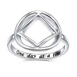 DAOCHONG Sobriety Rings for Women Sterling Silver NA Narcotics Anonymous Ring Open Circle Karma Ring for Women Size 8