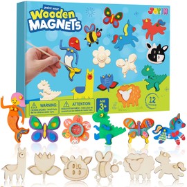 JOYIN - Kit de pintura de arte y manualidades con 12 imanes de madera para niños, decora tu propio regalo de pintura de Pascua, fiestas de cumpleaños y manualidades familiares, recuerdos, Juguete de Navidad