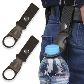 PLABBDPL 2 x Nylon Belt Bottle Holder Clips, Bottle Holder Belt, Carabiner Key Hook, Water Bottle, Buckles Holder, Hook Bottle Holder Carabiner for Camping, Fishing, Outdoor, Black