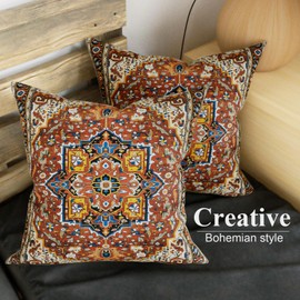 SZXYCZL 2Packs Boho Pillows Covers 18×18 inch, Linen Bohemia Carpet Pattern Decorative Couch Throw Cushion Covers for Living Room Bed Outdoor Pillow Case-Dark Red