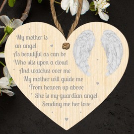 My Mother is an Angel Memorial Plaque – Beautiful Tribute with Angel, Wings, Clouds, or Dove Designs – Sympathy Gift in Memory of Mum, Sentimental Memorial Keepsake for Loss of a Mother (Angel Wings)