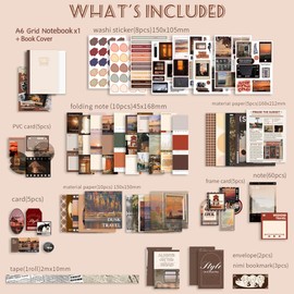 Aromoty Aesthetic Scrapbook Kit, Vintage Scrapbooking Supplies Kit for Bullet Junk Journal, A6 Grid Notebook, Stationary Journaling Supplies,DIY Craft Decor Birthday Gifts for Women Kid Teen Girl