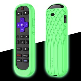 Fintie Protective Case for Roku Voice Remote Pro (2nd Edition), CaseBot Lightweight Anti Slip Kids-Friendly Shockproof Silicone Remote Cover for Roku Ultra 2024 / RCB1R Controller, Green Glow