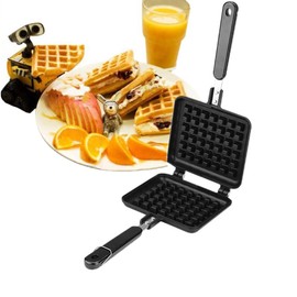 Non-Stick Waffle Iron, 30 x 14.5 cm Sandwich Maker with Long Handle, Waffle Maker, Waffle Baking Mould, Non-Stick Coated Removable Plates