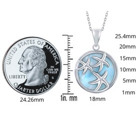 Beaux Bijoux 925 Sterling Silver Rhodium Plated High Polished Round Natural Caribbean Larimar Gemstone with Starfish Nautical Inspired 18’’ Pendant Necklace