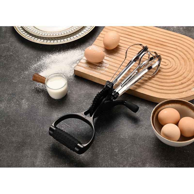 Fox Run Stainless Steel Manual Hand Mixer, Black Retro Style