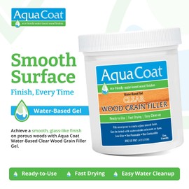 Aqua Coat Water-Based Clear Wood Grain Filler Gel, Fast-Drying, Low Odor, Low VOC, Sandable, Stainable & Paintable, Easy Water Cleanup, Glossy Finish, 16 oz