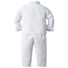 amokk Baby Boy Formal Wear Bow Tie and Vest Outfit for 1st 2nd Birthday Party Suits Toddler Clothing Set (White, 3-4 T)