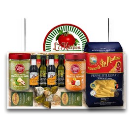 Imported Italian Dinner for Two Meal Kit - Basil Pesto, Ricotta & Peppers Pesto, Pasta, Seasonings and Sweets Gift Box