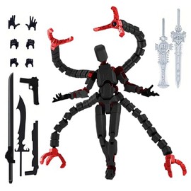 T13 Action Figure Set Already Assembled for Adult, 3D Printed Dummy T 13 Octopus Doctor Toy Men, Multi-Jointed Robot Desktop Decoration Gift for Game Lovers (Black Red)