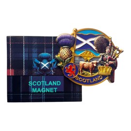 Scotland Magnet - Scottish Heritage Souvenir Magnet - Scotland Flag Fridge magnet - Edinburgh Iconic Landmarks Gift Gold Colour Metal Magnet