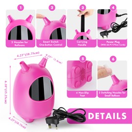 ICNOW Balloon Pump Electric, Portable Dual Nozzle Balloon Blower Machine, Electric Balloon Inflator for Decoration, Party, Wedding, Graduation (230V, 600W) Magenta