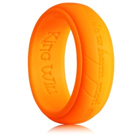 King Will Silicone Wedding Band for Men-8mm Vibrant Orange Silicone One Ring with Magic Pattern Design, Breathable Rubber Wedding Ring Comfort Fit Size 9