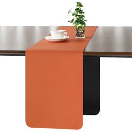 Myir JUN Table Runner, Modern Table Runner, Washable Table Runner, Outdoor Double-Sided Leather Table Runner, Waterproof, Non-Slip and Can Be Used for Decoration, 30 x 183 cm (Black Orange)