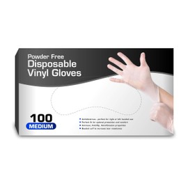 Vinyl Gloves, Disposable Gloves, Comfortable, Powder Free, Latex Free | 100 Pcs Medium