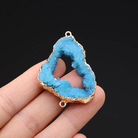 LE SKY natural stone connectors colorful irregular druzy geode blue agate golden edge stone link charms for jewelry making necklace 2 Pcs