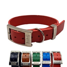 BUB'S Cowhide Leather Dog Collar Origin Europe, Oiled and Soft, Soft and Durable, Vegetable Tanning (Red, Medium, Adjustable from 31 to 43 cm, Width 25 mm)