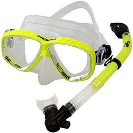 Promate Dive Mask Dry Snorkel Set for Snorkeling Scuba Diving, Yellow