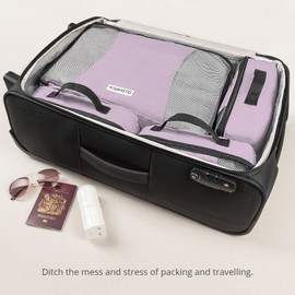 Savisto Packing Cubes - Small, Medium, Large, XL (6-Piece Set) - 7 Colours (1x XL / 2x L / 2x M / 1x S, Pastel Lavender)