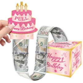 Lemicin Birthday Cash Gift Box, Pink Rose Gold DIY Coin Gifts Adults Surprise Coin Gift Box Clip with Pull Out Gift Box for Kids and Parents - Fun Way to Give Cash Away for Women Girls